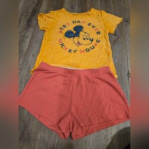 Yellow Mickey Mouse T-Shirt and Pink Shorts Set
